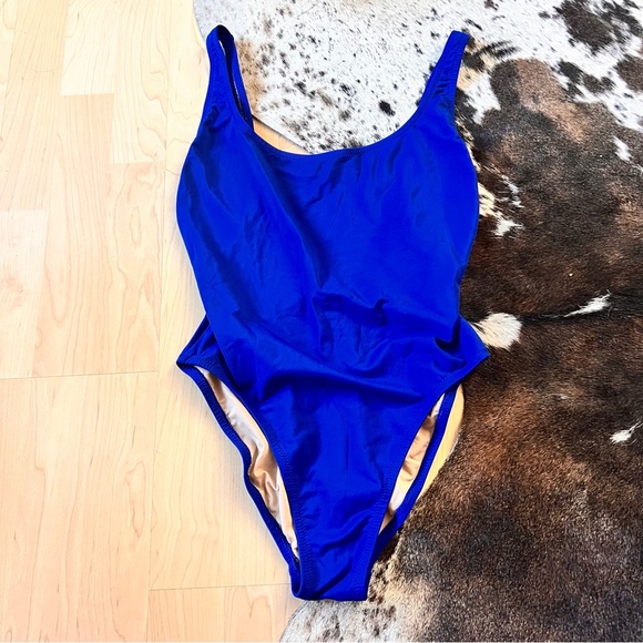 J. CREW Colbolt Blue Plunge Scoopback One Piece Swimsuit Size 4 - Picture 1 of 8